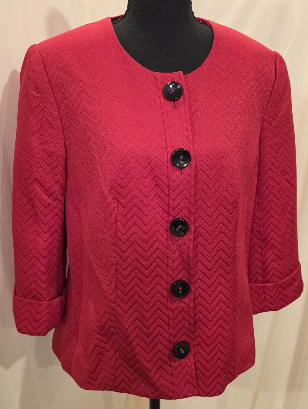 Vintage Josephine Chaus Red Chevron Textured Lined Blazer Size 8
